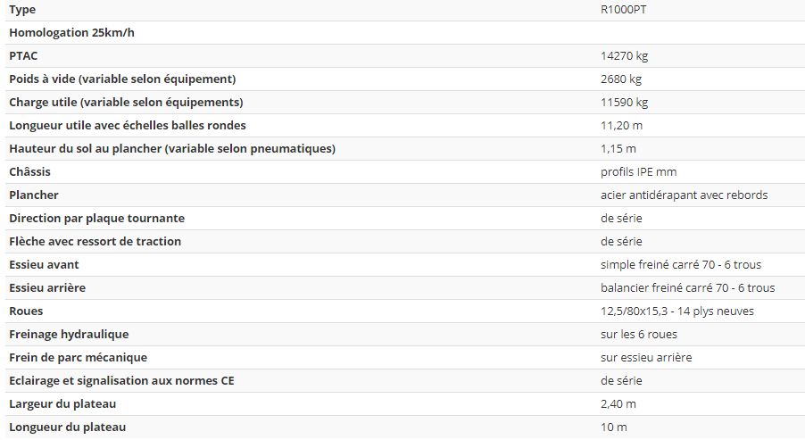 Plateau fourrager 6 roues - Robust 2000 - longueur 10 m - châssis renforcé - PTAC 14 270 kg_4
