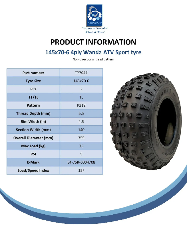Pneus tout-terrain à crampons 145/70-6 pour quad, remorque pour enfants, 50 cm³ - 110 cm³, 75 kg (jeu de 4)_4
