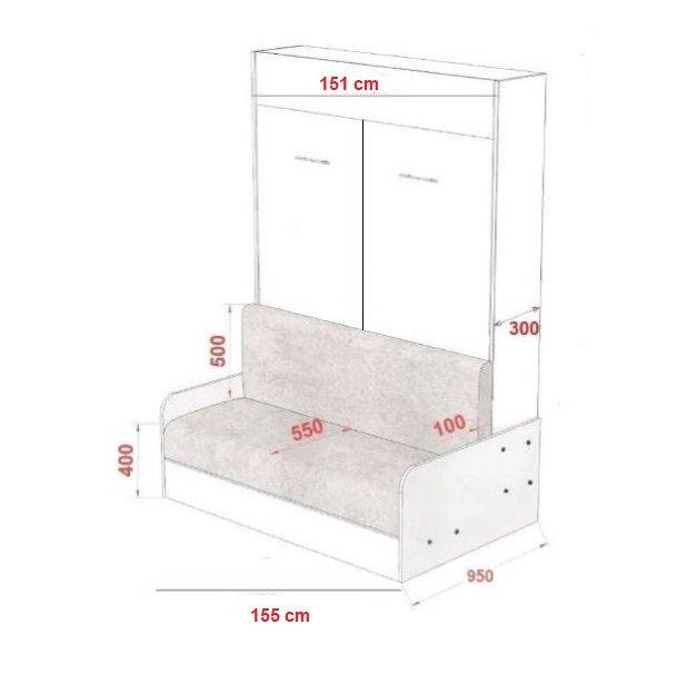Armoire lit escamotable Dynamo Sofa - Canapé accoudoirs blanc mat et microfibre gris - Couchage 140x200 cm avec ouverture assistée_4