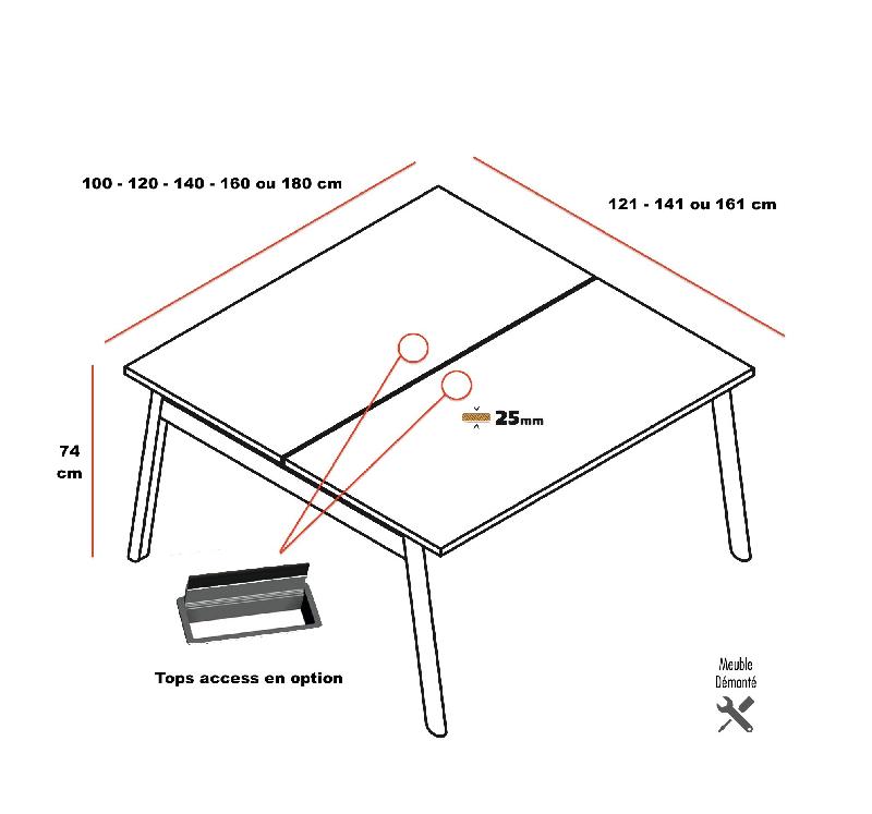 Bureau 2 personnes Ogi Wood - MDD - Non, Blanc, 120 x 141 cm_4