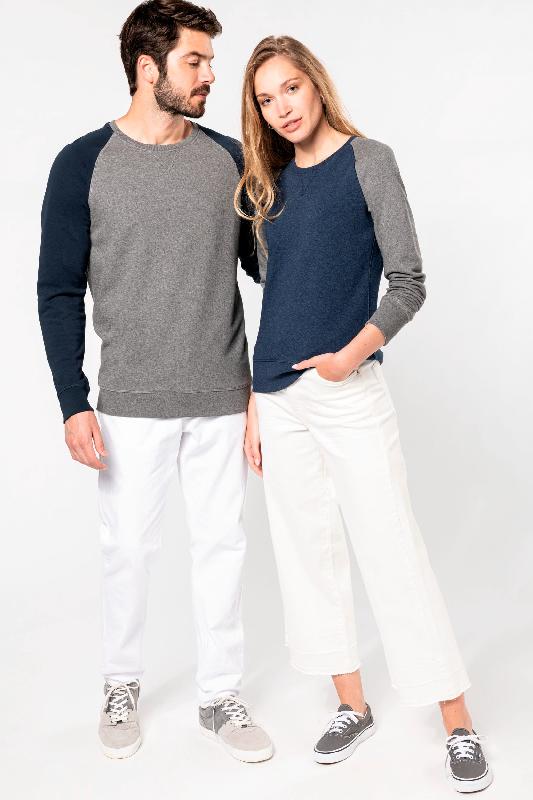 Sweat-shirt French Terry Bio bicolore col rond - Manches raglan homme - Réf: K491 - Marque Kariban_4