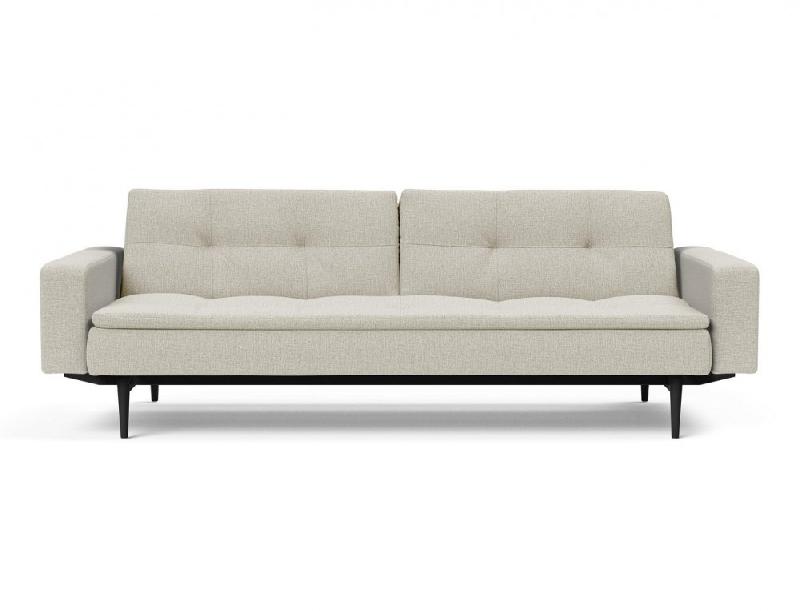 Canapé convertible design Dublexo Styletto avec accoudoirs - Couchage 210x115 cm - Pieds laqués noirs - Tissu Mixed Dance Natural_4