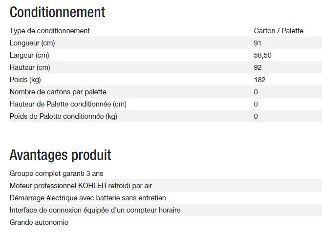 Groupe électrogène Diesel 15000 TA XL Export - Kohler - Puissance max 10 kW - 12,50 kVA - 400V_4