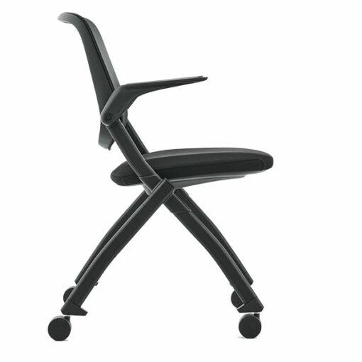 Fauteuil visiteur VISI - dossier en filet, assise rabattable, structure noire sur roulettes - Neuf_4