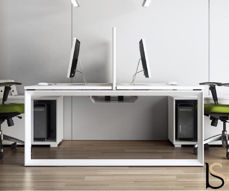 Bureau bench 2 personnes Star avec meubles de rangement - Mobel Linea. - Blanc Pastel, 160_4