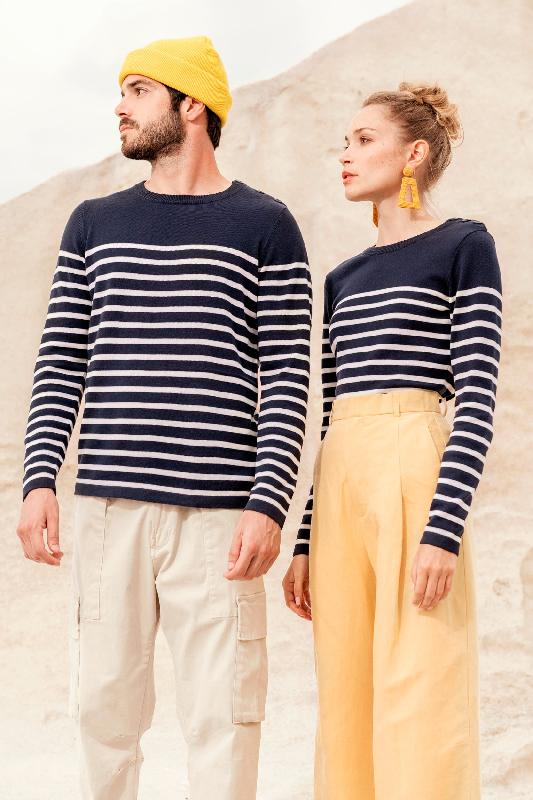 Pull marin homme - Kariban - 100% coton - Réf: K989 - Jauge 12 - Striped Navy / Off White_4