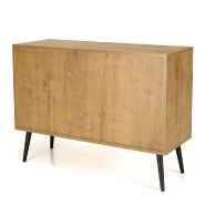 Buffet bas CALINE - 3 niches, 2 portes coulissantes effet cannage, pieds métal noir_4