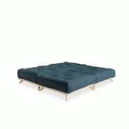 Canapé convertible futon Senza en pin naturel - Coloris bleu profond - Couchage 90 x 200 cm_4