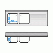 Plonge Inox 2 bacs avec passage lave-vaisselle - P 600 - GGM - 1600 mm bac à gauche_4