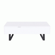 Table basse relevable HAPPY 120x60cm - laqué blanc brillant, double plateau avec rangement et système de ressorts_4