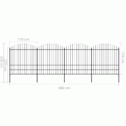 Vidaxl clôture de jardin à dessus en lance acier (1,75-2)x6,8 m noir 277751_4