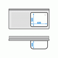 Plonge inox 1 bac et égouttoir sur placard - P 700 mm - 1400 mm bac à droite_4