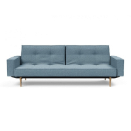 Canapé convertible Splitback Styletto avec accoudoirs - Pieds fuseau chêne naturel - Tissu Mixed Dance Light Blue - Lit 115x210 cm_4