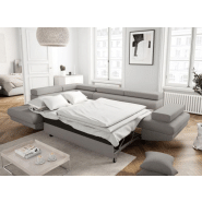 Canapé d'angle méridienne gauche RINO convertible gris clair avec coffre et pieds laqués noirs_4