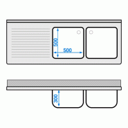 Plonge Inox 2 bacs avec passage lave-vaisselle - P 700 - GGM - 1800 mm bac à droite_4