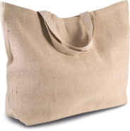 Grand sac de shopping fourre-tout esprit rustique - toile et coton avec soufflet et poignées contrastées - Réf: KI0260 - Kimood_4