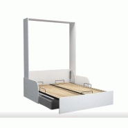 Lit escamotable blanc mat Dynamo Sofa - Canapé accoudoirs gris - Composition angle avec colonnes et couchage 140x200 cm_4