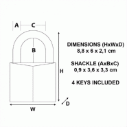 MASTER LOCK 2960EURD - Cadenas à clé en laiton massif doré, extra fin, 60 mm, anse acier cémenté 9 mm_4