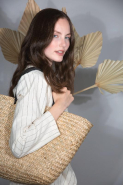 Panier shopping en paille - Réf: KI5225 - Kimood - Pompon bicolore - Taille unique_4