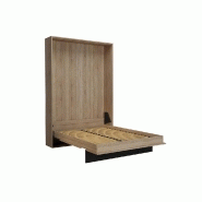 Composition lit escamotable style industriel KEY bi-ton chêne et noir mat - 140x200 cm - L255 x P42 x H219,1 cm avec colonnes de rangement_4