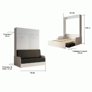Armoire lit escamotable Dynamo Sofa - accoudoirs, façade blanc brillant, canapé marron - couchage 140x200 cm_4