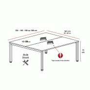Bureau 2 personnes Tempo avec passe-câbles  - Mobel Linea - 120, Alu, Acacia clair_4