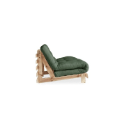Canapé convertible futon ROOTS - Pin naturel - Tissu vert olive - Couchage 160x200 cm - Design japonais et scandinave_4