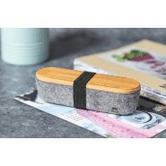 Porte-stylo en RPET - avec couvercle en bambou, sangle élastique, règle et support téléphone intégré_4