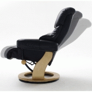 Fauteuil relax Clairac - cuir noir, pied en bois naturel avec repose-pied - inclinable 135° et pivotant 360°_4