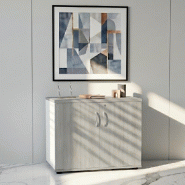 Armoire de bureau avec portes décor bois - MDD - Blanc pastel, Acacia clair_4