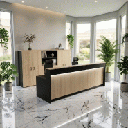 Bureau d'Accueil 2 Personnes LED Eira | Mobel Linea - Non, 324, Noir / acacia clair_4