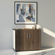 Armoire de bureau avec portes décor bois - MDD - Noyer, Blanc pastel_4