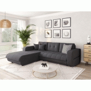 Canapé d'angle gauche convertible ZELI gris foncé - design scandinave avec coffre de rangement et coussins d'appoint_4
