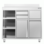Meuble inox pour machine à café - 1200 x 600 mm - 2 tiroirs - Étagère réglable gauche_4