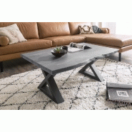 Table basse Claren - plateau 110 cm en acacia massif laqué gris - piétement en X laqué anthracite_4