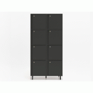 Meuble vestiaires 6 ou 8 cases - MDD - Anthracite, A clé, 2 x 4 cases, Petits pieds avec vérins_4