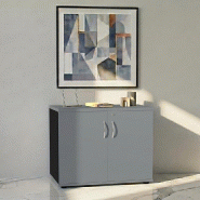 Armoire de bureau avec portes décor bois - MDD - Gris aluminium, Noir_4