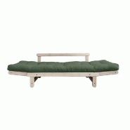 Banquette méridienne futon Beat - Pin naturel, tissu vert olive, couchage 75x200 cm_4