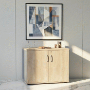 Armoire de bureau avec portes décor bois - MDD - Gris aluminium, Chêne naturel_4