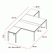 Bureau bench 2 personnes avec retour X5 - Officity. - 140, Blanc, Blanc_4
