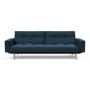 Canapé convertible Splitback Styletto avec accoudoirs - pieds fuseau chêne naturel - tissu Argus Navy Blue - lit 115x210 cm_4