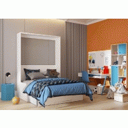 Armoire lit escamotable Kompact Viardo Sofa - canapé accoudoirs blanc mat - tissu gris - couchage 140x200 cm avec sommier à lattes_4