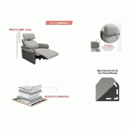 Fauteuil relax électrique GELLIN en microfibre bi-color gris perle et plomb - Têtière électrique et synchronisation assise/dossier_4