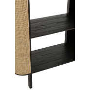 Étagère RARY en bois exotique noir et rotin naturel - 4 planches - Style classique et design_4
