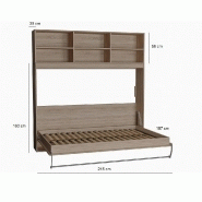 Lit escamotable STRADA-V2 - Mélaminé chêne naturel - Couchage 140 x 200 cm avec surmeuble 6 niches de rangement_4