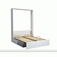 Composition lit escamotable blanc mat Dynamo Sofa - canapé gris - couchage 140 x 200 cm - 2 colonnes rangement + angle_4