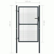 Vidaxl portail en maille de jardin acier galvanisé 100 x 200 cm gris 145773_4