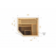 Cabine de sauna d'angle 194x175x199 avec poêle HARVIA VEGA 8KW et commande déportée_4