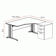 Bureau compact 90° Sigma - Mobel Linea - Argent Ral 9006, 160, Acacia clair, Droite_4