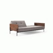 Innovation Living - Canapé Splitback Lauge Convertible Lit 115x210 cm - Tissu Mixed Dance Grey - Accoudoirs Noyer_4